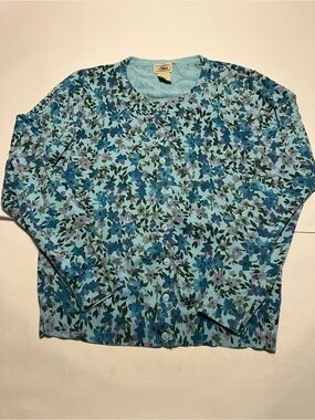 LL Bean 100% Cotton Floral Cardigan Sweater